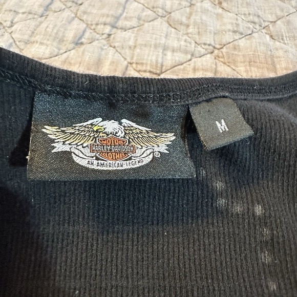 Harley Davidson Womens M Black Ribbed Tank Rhinestone Skull Biker Y2K Bedazzled - Picture 3 of 7